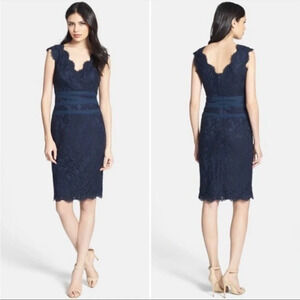 Tadashi Shoji Lace Sheath Dress Blue Sz 8